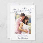 ネイビーエレガントピンク妊娠の写真スクリプト 案内状 (正面)