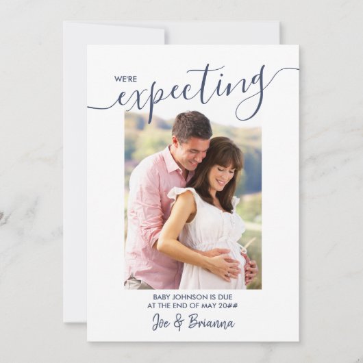 ネイビーエレガントピンク妊娠の写真スクリプト 案内状 (正面)