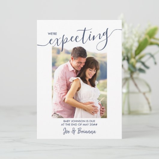 ネイビーエレガントピンク妊娠の写真スクリプト 案内状 (スタンド正面)