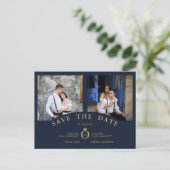 ネイビーエレガントピンク2枚の写真が洗練さ結婚れた ポストカード (スタンド正面)