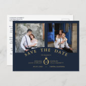 ネイビーエレガントピンク2枚の写真が洗練さ結婚れた ポストカード (正面/裏面)