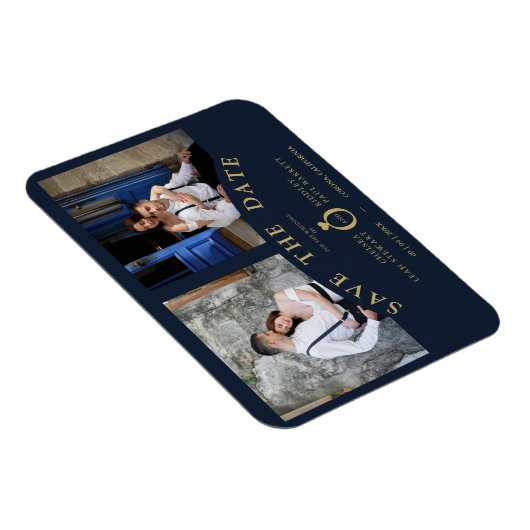 ネイビーエレガントピンク2枚の写真が洗練さ結婚れた マグネット (右側)