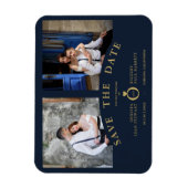 ネイビーエレガントピンク2枚の写真が洗練さ結婚れた マグネット (縦)