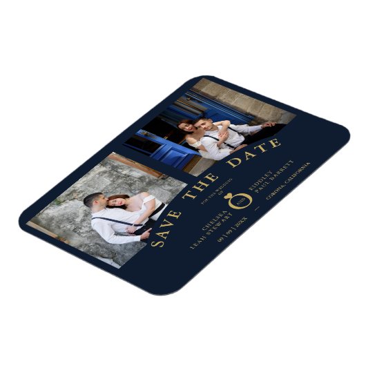 ネイビーエレガントピンク2枚の写真が洗練さ結婚れた マグネット (左側)