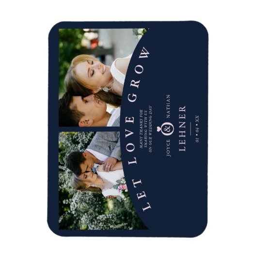 ネイビーエレガントピンク2枚の写真で愛を育て結婚る マグネット (縦)