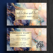 ネイビーエレガントピーチと金ゴールド水彩大理石 名刺