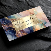 ネイビーエレガントピーチと金ゴールド水彩大理石 名刺