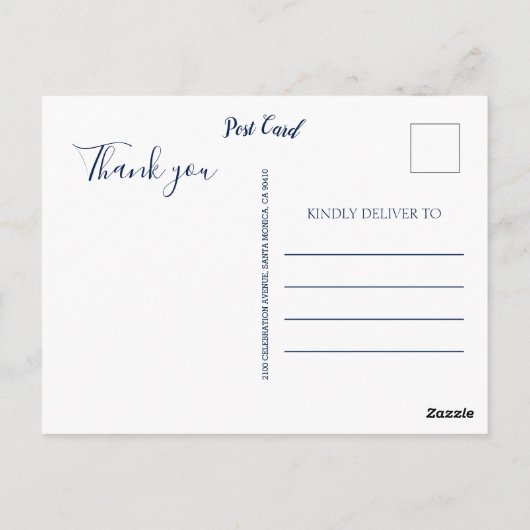 ネイビーエレガントフォトコラージュ | 空白のありがとう ポストカード (裏面)