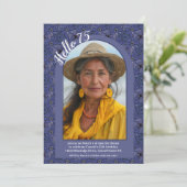 ネイビーエレガントフローラワシンプルイムシー75th誕生日 招待状 (スタンド正面)