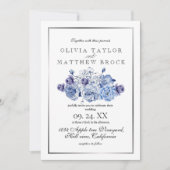ネイビーエレガントフローラ結婚ズ 招待状 (正面)