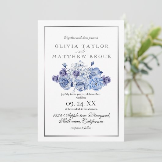 ネイビーエレガントフローラ結婚ズ 招待状 (スタンド正面)