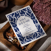 ネイビーエレガントブモダンブルーフローラアーチ模様 セーブザデート