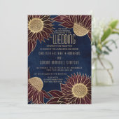 ネイビーエレガントブルゴーニュひまわりウォーター結婚カラー 招待状 (スタンド正面)