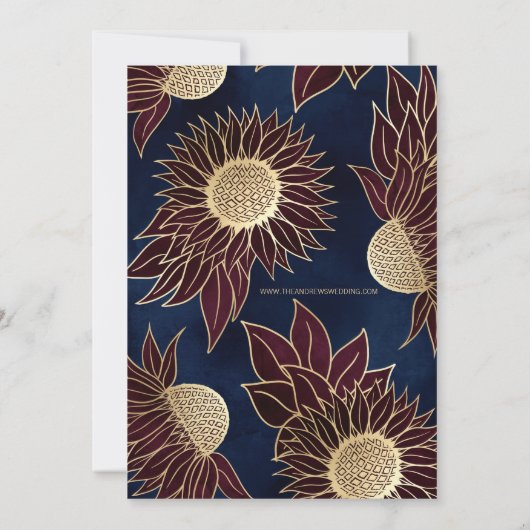 ネイビーエレガントブルゴーニュひまわりウォーター結婚カラー 招待状 (裏面)