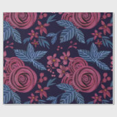 ネイビーエレガントブルゴーニュフローラウォータースコロ ラッピングペーパー (フラット)