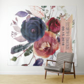 ネイビーエレガントブルゴーニュフローラフォトブースバナー タペストリー (インサイチュ(横))