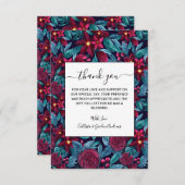 ネイビーエレガントブルゴーニュフローラ水彩色 サンキューカード (正面/裏面)
