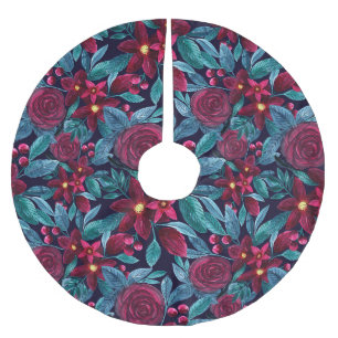 ネイビーエレガントブルゴーニュフローラ水彩色 ブラッシュドポリエステルツリースカート