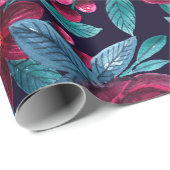 ネイビーエレガントブルゴーニュフローラ水彩色 ラッピングペーパー (ロールコーナー)