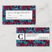 ネイビーエレガントブルゴーニュフローラ水彩色 予約カード (正面/裏面)