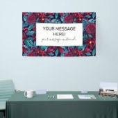 ネイビーエレガントブルゴーニュフローラ水彩色 横断幕 (トレードショー)