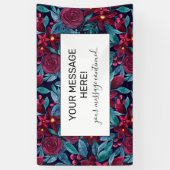 ネイビーエレガントブルゴーニュフローラ水彩色 横断幕 (縦)