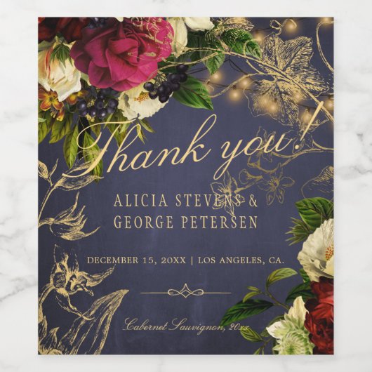 ネイビーエレガントブルゴーニュ金ゴールド結婚タイポグラフィ ワインラベル (シングルラベル)