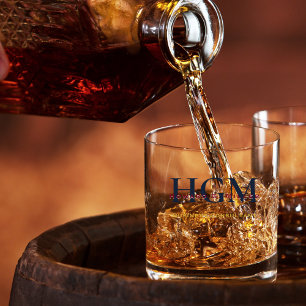 ネイビーエレガントブルゴーニュ金ゴールド3文字モノグラムロゴ ウイスキーグラス