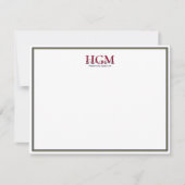 ネイビーエレガントブルゴーニュ金ゴールド3文字モノグラム ノートカード (正面)