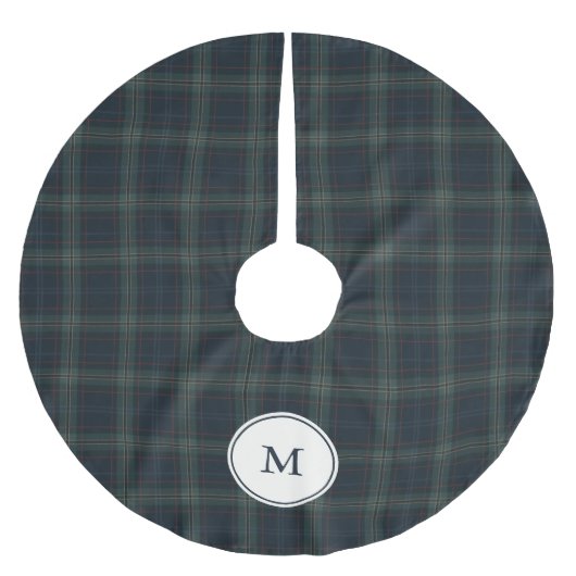 ネイビーエレガントブルーとグリーンプライドのモノグラム ブラッシュドポリエステルツリースカート (正面)