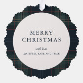 ネイビーエレガントブルーとグリーンプライド写真クリスマス オーナメントカード (裏面)