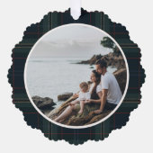 ネイビーエレガントブルーとグリーンプライド写真クリスマス オーナメントカード (正面)