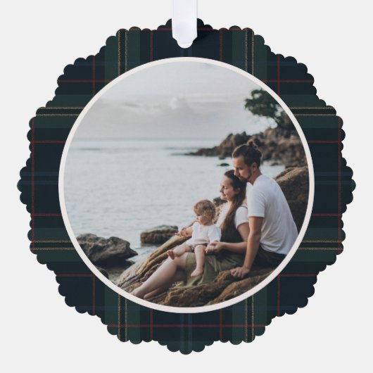 ネイビーエレガントブルーとグリーンプライド写真クリスマス オーナメントカード (正面)