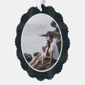 ネイビーエレガントブルーとグリーンプライド写真クリスマス オーナメントカード (左)