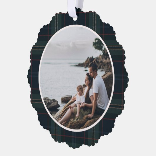 ネイビーエレガントブルーとグリーンプライド写真クリスマス オーナメントカード (左)