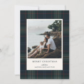 ネイビーエレガントブルーとグリーンプライド写真クリスマス シーズンカード (正面)