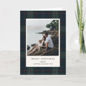 ネイビーエレガントブルーとグリーンプライド写真クリスマス シーズンカード (正面)