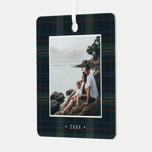 ネイビーエレガントブルーとグリーンプライド写真クリスマス メタルオーナメント (正面左)