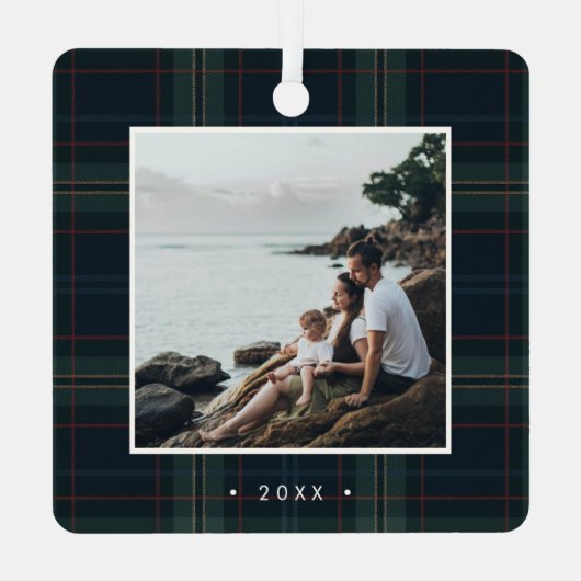 ネイビーエレガントブルーとグリーンプライド写真クリスマス メタルオーナメント (裏面)