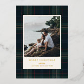 ネイビーエレガントブルーとグリーンプライド写真クリスマス 箔シーズンカード (正面)