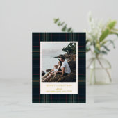 ネイビーエレガントブルーとグリーンプライド写真クリスマス 箔シーズンポストカード (立ち正面)