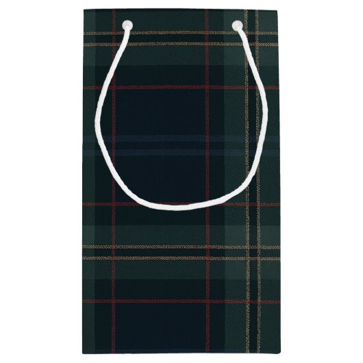 ネイビーエレガントブルーとグリーンプレイドクリスマス スモールペーパーバッグ (裏面)