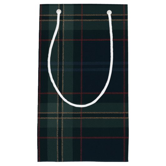 ネイビーエレガントブルーとグリーンプレイドクリスマス スモールペーパーバッグ (正面)