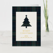 ネイビーエレガントブルーとグリーンプレイドクリスマス 箔シーズンカード (正面)