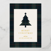 ネイビーエレガントブルーとグリーンプレイドクリスマス 箔シーズンカード (正面)