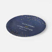 ネイビーエレガントブルーとゴールドフォイルの紙吹雪結婚ズ ペーパープレート (アングル)