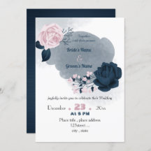 ネイビーエレガントブルーとピンクの花結婚類