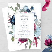 ネイビーエレガントブルーとブルゴーニュ結婚ーズ 招待状