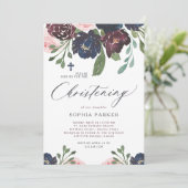 ネイビーエレガントブルーとプラムフローラ |《キリスト教》洗礼式や命名式 招待状 (スタンド正面)