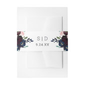 ネイビーエレガントブルーとプラムフローラ | 結婚s 招待状ベリーバンド (正面例)